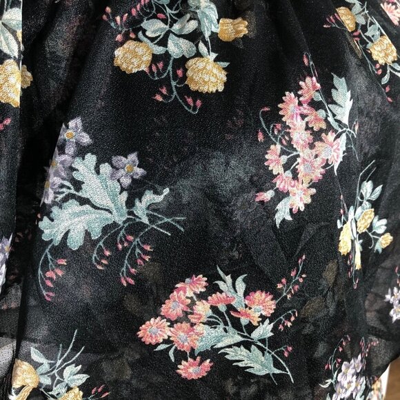 Vintage 80s Floral Full Swing Dress Black Boho Medium - Picture 10 of 10